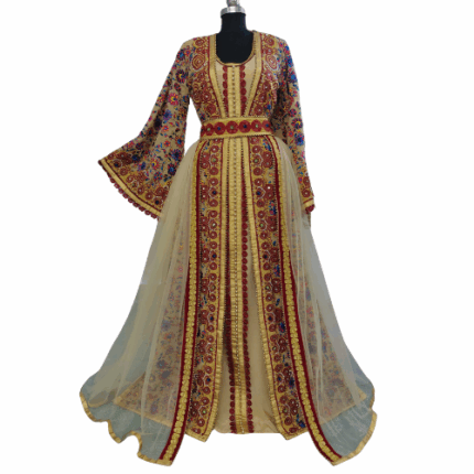 Beige Embroidered Moroccan Kaftan