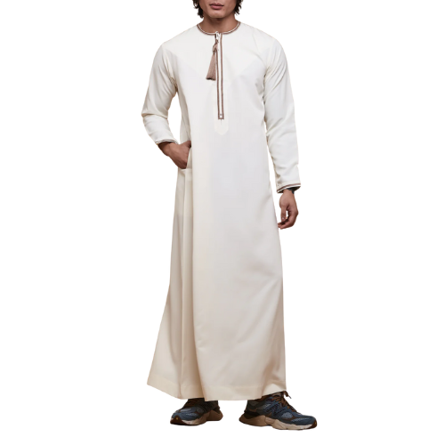 Cream & Caramel Brown Omani Thobe Cream & Caramel Brown Omani Thobe - Image 1