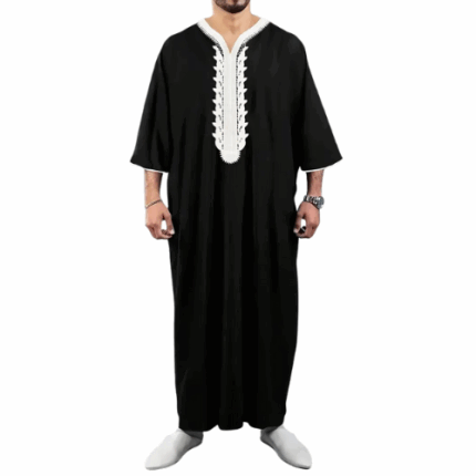 Men_s kaftan dress black v neck Moroccan